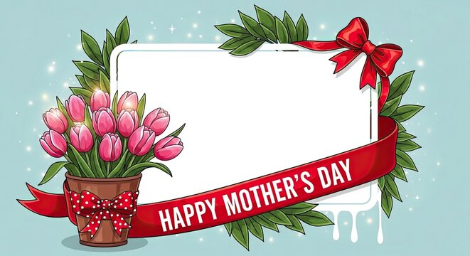 Vintage winter holiday greeting card featuring a floral design of red roses and green leaves with a festive ribbon on a blank paper frame border illustration