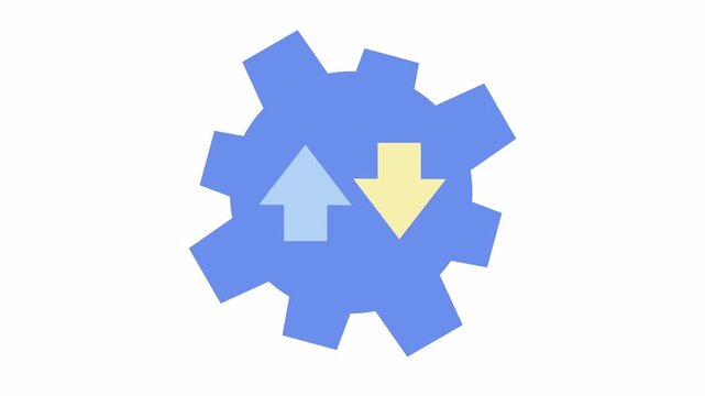 Gear wheel icon with data transfer arrows for technical automation in the alpha channel. Flat design system processing and automated data exchange concept in a cartoon animation.