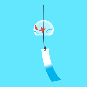 Japanese wind chime Furin with goldfish pattern vector illustration