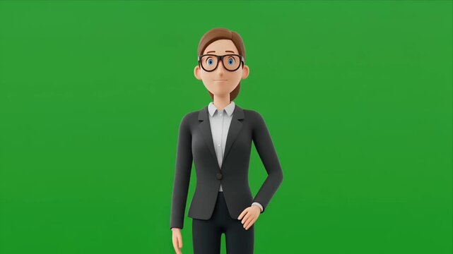 Businesswoman Presenter Points Up Against Green Screen.
