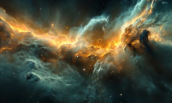 Vibrant nebula explosion occurs in deep space with swirling clouds of gas
