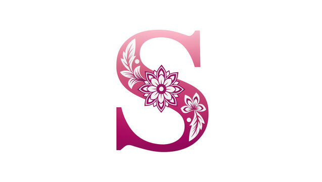 Pink Floral Letter S Monogram Design with Decorative Flowers