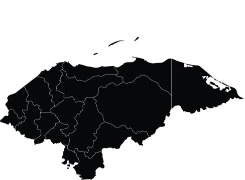 Map of Honduras With Administrative Regions Black Silhouette Clipart