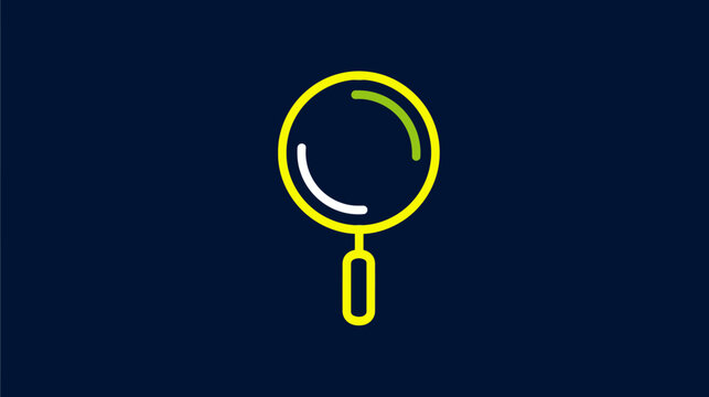 A stylized vector illustration of a magnifying glass in yellow and white against a dark blue background