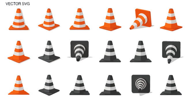 Traffic Cones Set: Orange, Black, and White Safety Cones Collection