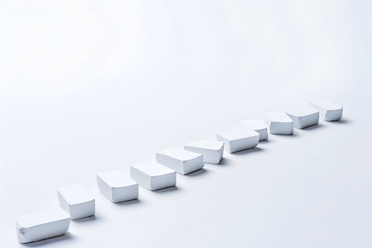 Reihe von weissen Elementen in Bewegung Domino Effekt Konzept f&uuml;r Kettenreaktion im Business