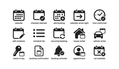 Fototapeta premium Scheduling and booking icons arranged with labels on white background