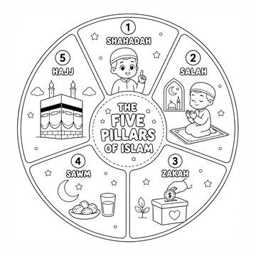 The Five Pillars of Islam Educational Illustration for Kids