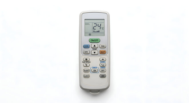 Minimalist White AC Remote Control Mockup with Digital Screen
