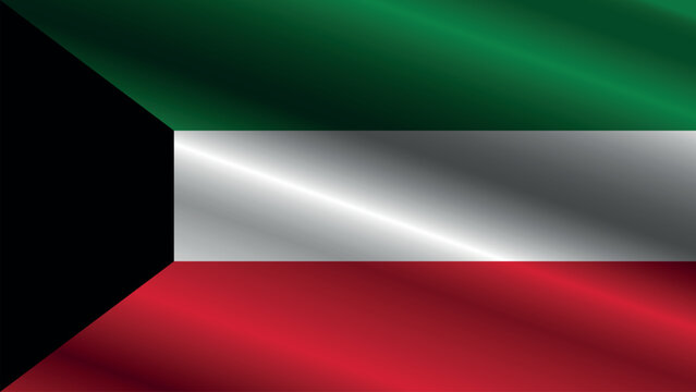 Glossy and shining flowing satin fabric texture with the colors and design of the flag of Kuwait.