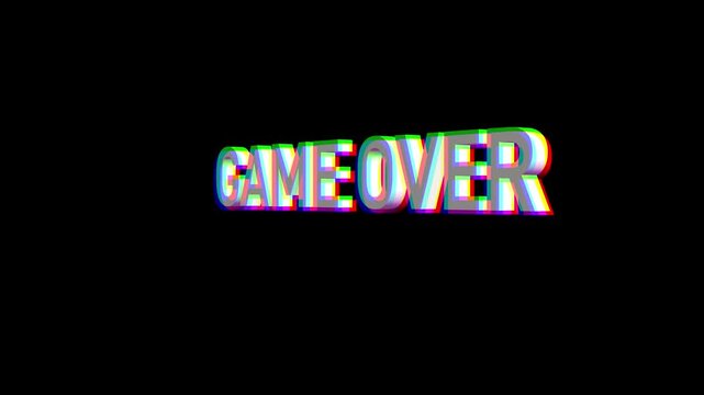 GAME OVER glitch screen for arcade-style endings and transitions. High quality 4k footage