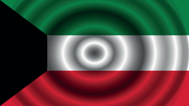 Abstract geometric background with concentric radial rings in green, white, and red, inspired by the Kuwait flag pattern.