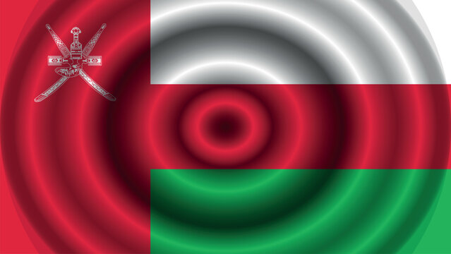 Abstract geometric background with concentric radial rings in red, white, and black, inspired by the Oman flag and border pattern.
