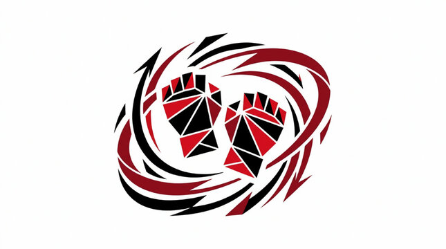 Abstract geometric fists with dynamic motion lines in red and black