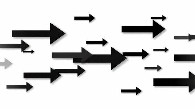 Black arrows pointing right, of various sizes, on a white background