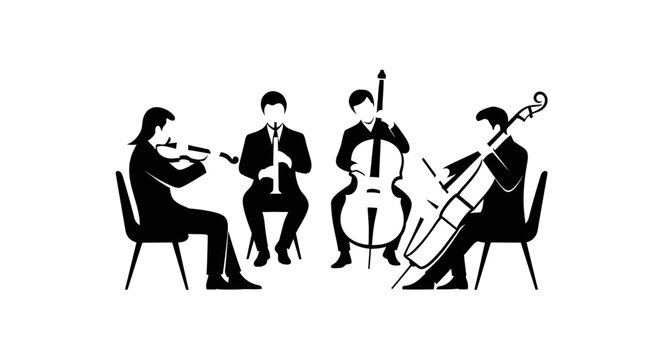 String quartet silhouette performing music classical instruments isolated