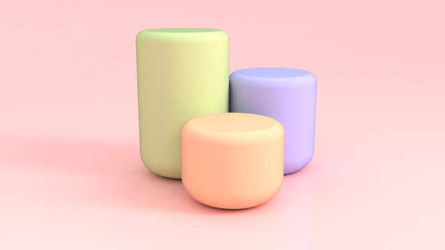 Trio of Pastel Podiums Green Purple and Peach on Pink Background