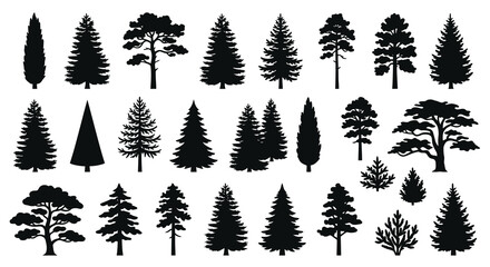 Collection of various black silhouette trees and foliage designs © Tanmoy