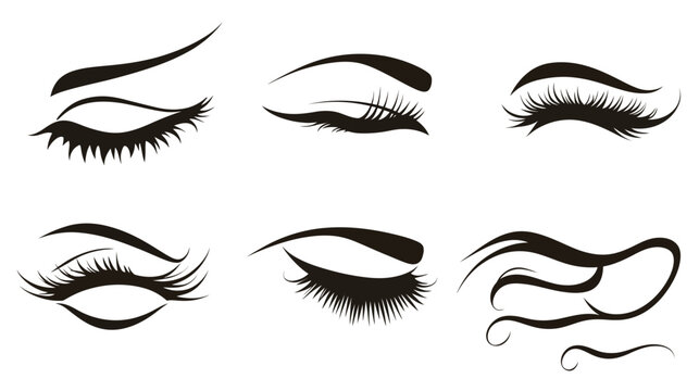 Black graphic illustrations of closed eyes with detailed eyelashes and curved eyebrows on white