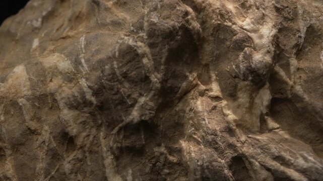 Close-up rugged rock formation with mixed mineral layers and texture