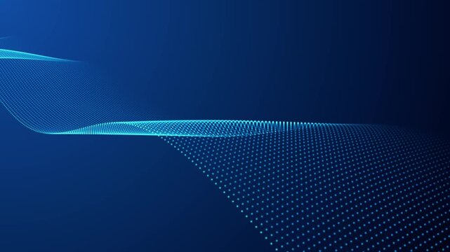 abstract blue background with wave dots lines animation, futuristic ai technology and science social media motion background