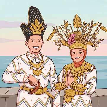 indonesia bolsel traditional wedding clothing illustration