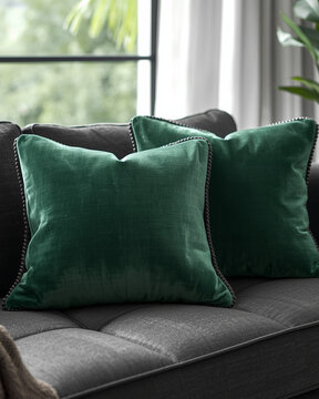 green cushions, velvet pillows, sofa decor, living room, home interior, modern sofa, cozy space, soft cushions, decorative pillows, green decor, teal pillows, luxury interior, comfortable seating, fab