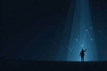 Fototapeta premium Silhouette speaker, illuminated graph
