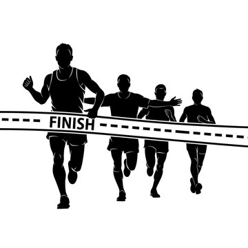 Runners Crossing Finish Line Silhouette