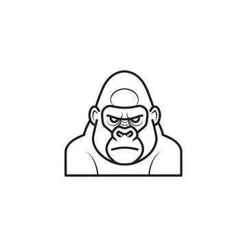 Angry Gorilla Face Icon, Fierce Primate Head, Wild Animal Vector