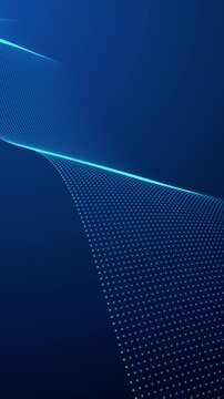 abstract blue background with wave dots lines animation, futuristic ai technology and science vertical social media motion background