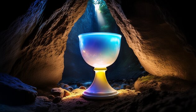 opalescent chalice illuminated in natural cave symbol of nature