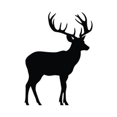 Obraz premium Majestic silhouette of a deer with large antlers standing in profile view Vector