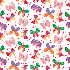 Fototapeta premium Cute colorful butterflies hand drawn seamless vector pattern. Vector illustration
