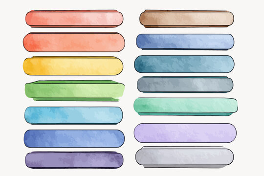 Colorful watercolor gradient tabs collection on white background