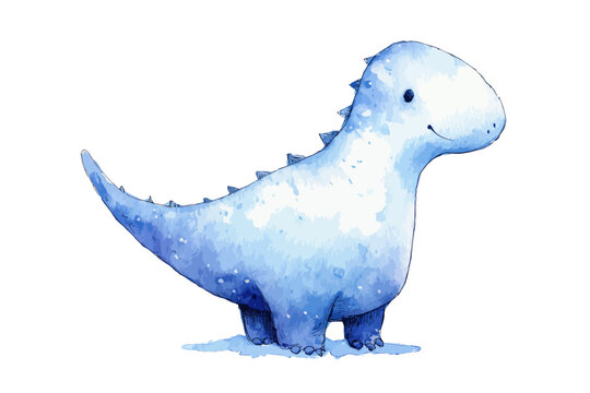 Cute blue watercolor dinosaur illustration with spikes