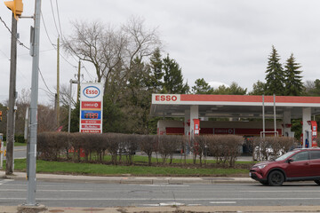 Naklejka premium exterior of Esso gas station located here at 800 Lawrence Av E at Leslie Av, North York, Toronto