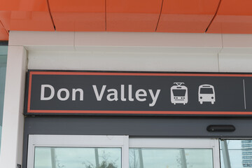 Naklejka premium exterior of Eglinton Line 5 Don Valley Station (originally Science Centre Station) at 777 Eglinton Av E, at Don Mills Rd, Toronto