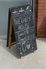Naklejka premium classic blackboard A-Frame outside The Chefs' House, a restaurant, located at 215 King St E, Toronto