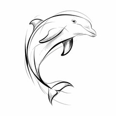 Naklejka premium Dolphin illustrated in a fluid line art style depicts the graceful movement of the aquatic mammal as it leaps through the sea.
