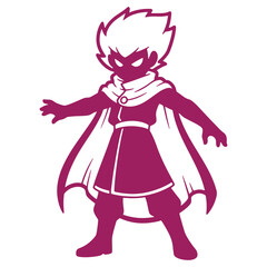 Fototapeta premium Illustration of a purple cartoon character with spiky hair and a cape isolated on a transparent background