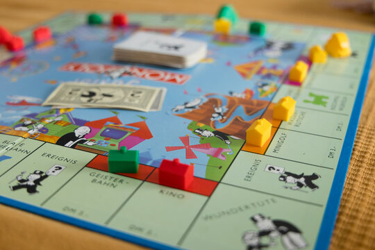 Colorful Monopoly board game close up on table