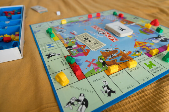 Monopoly board with colorful houses and hotels
