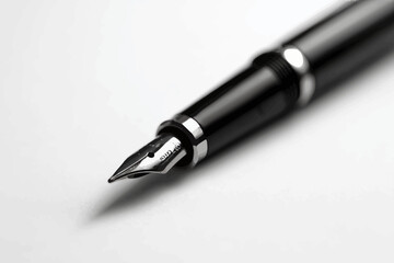 Fototapeta premium Elegant black fountain pen with silver accents on white background