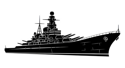 Silhouette of a Battleship, Military Naval Vessel, Warship Illustration © Isun