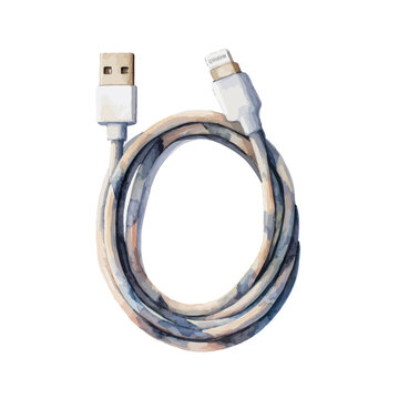 Coiled usb to lightning cable on white background