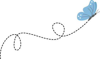 Butterfly Trail Line Illustration With Elegant Curved Path, Minimal Abstract Doodle Style, Soft Flowing Motion Isolated Design Element. © OGustamil Studios