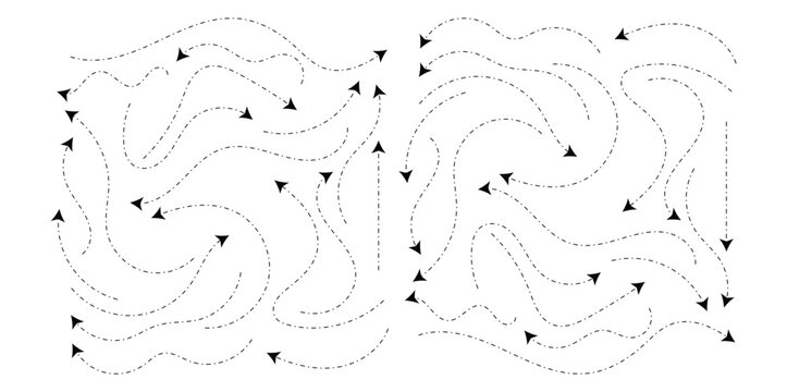 Abstract dotted wave pattern for modern backgrounds and minimalist branding. Curved arrow line vector texture for web, print, and packaging design. Editable monochrome vector artwork set.