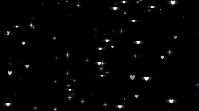 Twinkling glitter stars and love shape line animation, fast line glitter motion, valentines day hearts and glitter shiny stars, flat vector doodle sparkle, shining twinkle effect on black screen. 4k