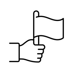 Hand flag icon. Events and celebration line symbol. Black and white. © M.Style